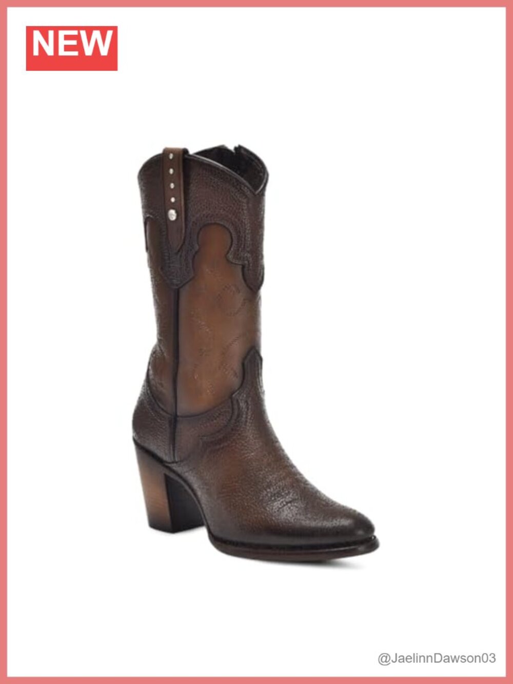 Genuine Leather Western Ankle Bootie with Embroidery & Studs